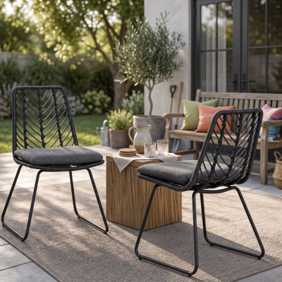 33" Set of 2 Outdoor Dining Chairs with PE Wicker & Cushions