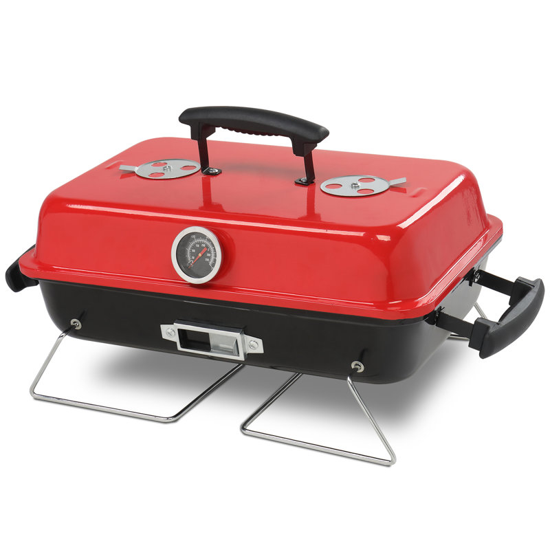 Barbecue au charbon de table compact, barbecue extérieur portable - parfait pour le camping / la plage / les pique-niques, émail résistant à la chaleur, grille antirouille, contrôle du débit d'air, pieds de support en acier inoxydable stables