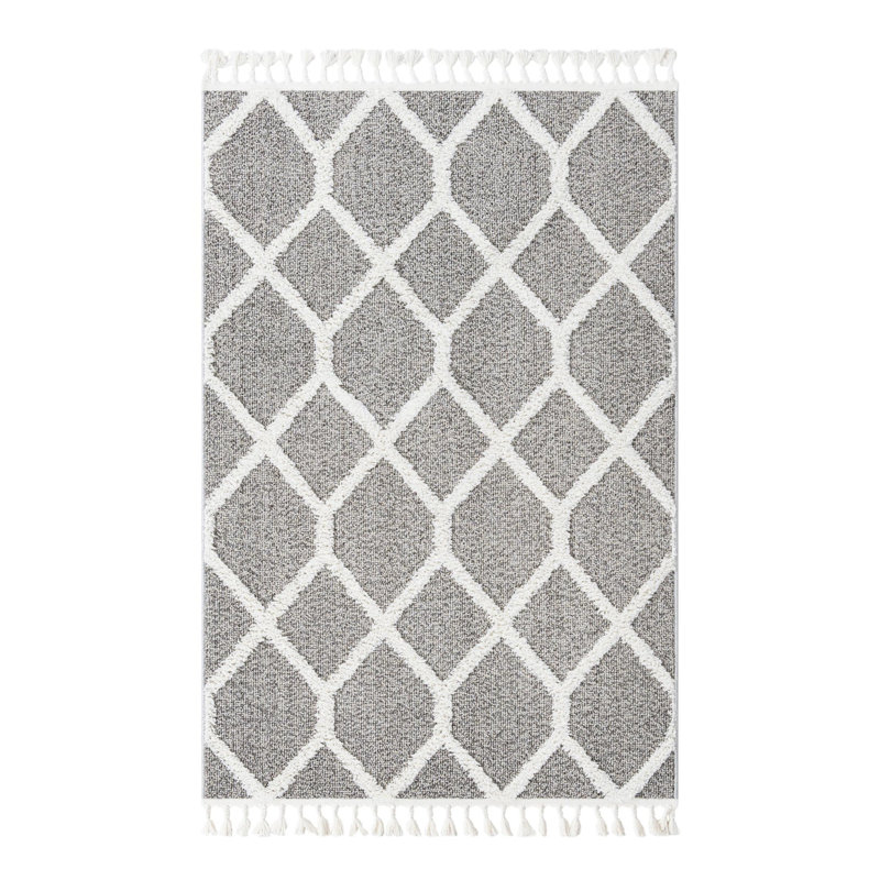 Tapis géométrique gris en polyester tissé à la machine Jocelynmarie, Rectangle 4 pi 1 po x 6 pi 1 po