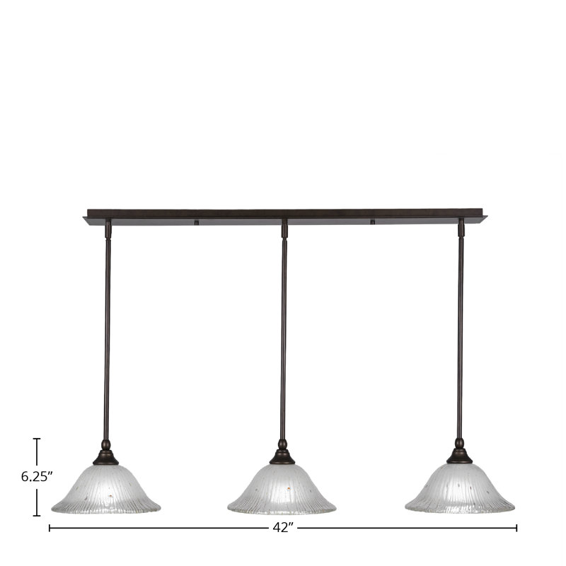 Luminaire suspendu linéaire à 3 lumières suspendu au fini bronze avec verre en cristal givré de 10 po