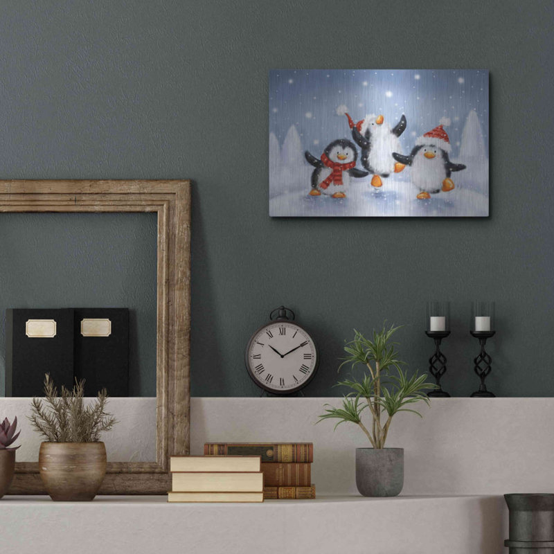 «Three Penguins» par Makiko, art mural en métal, H 12 po x l 16 po