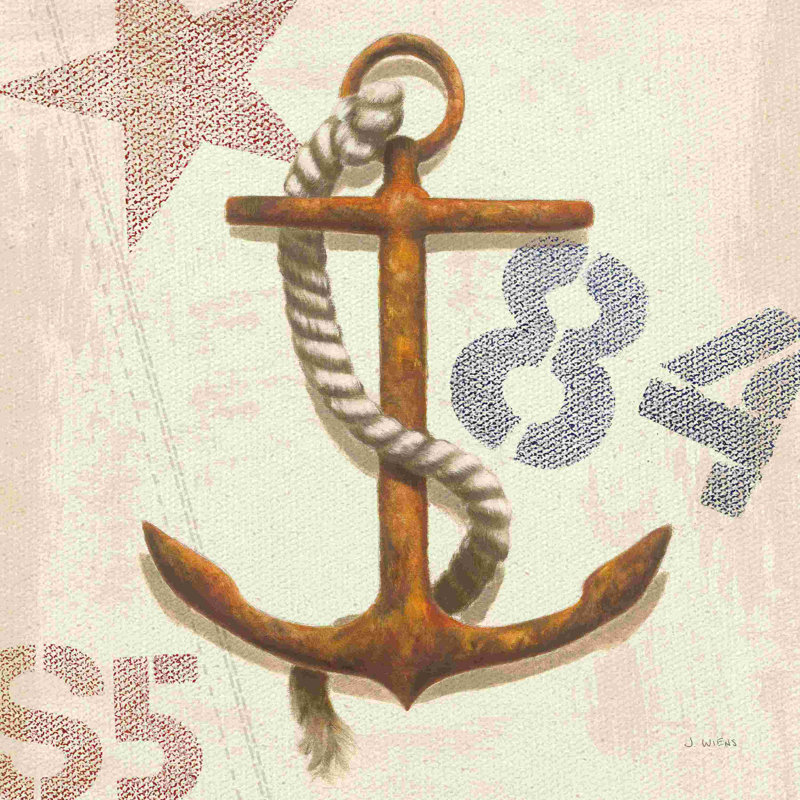 Nautical Anchor par James Wiens - Art textuel, H 12 po x l 12 po, Non, Toile tendue