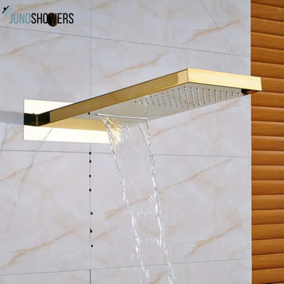 Juno Gold Finish LED Rain Waterfall Bathroom Faucet Shower Head with Handheld Shower