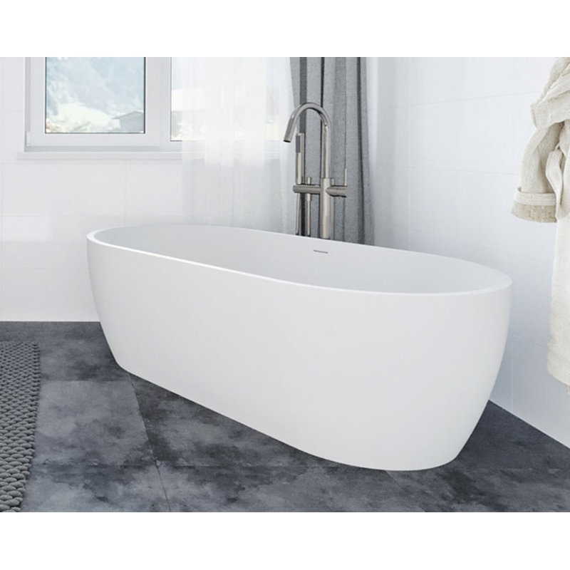 Badeloft 55" x 30" Freestanding Soaking Stone Resin Bathtub with Overflow and Drain BW-02-S-M in Matte White, Matte White