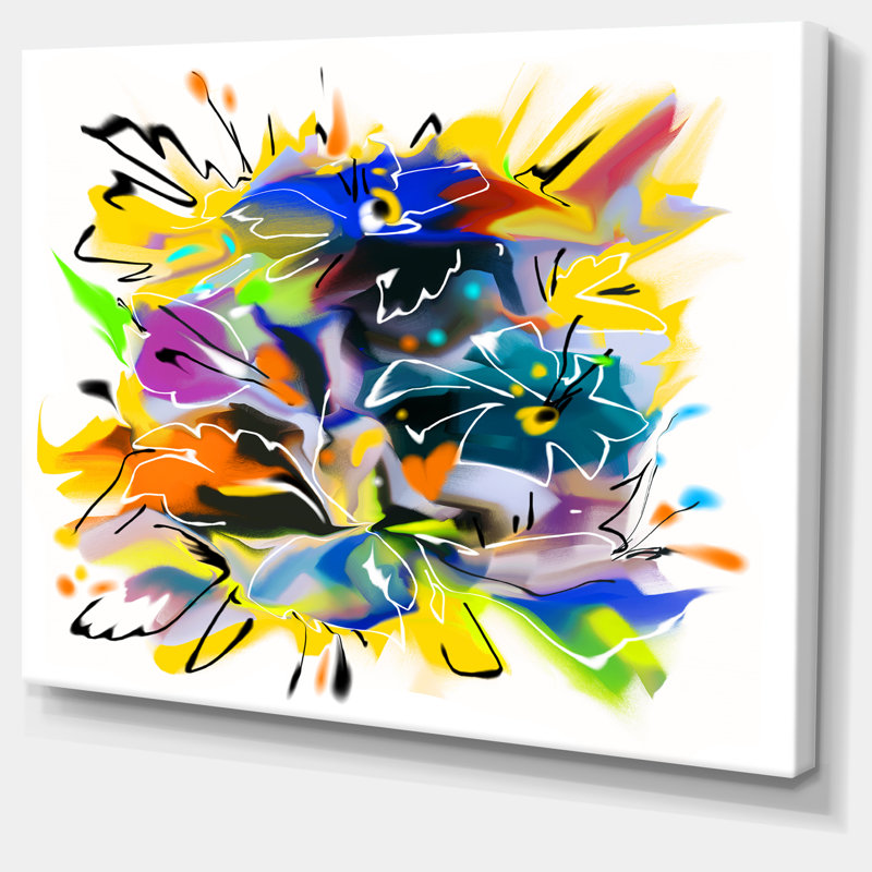 «Yellow Blue Abstract Floral Design», impression sur toile tendue, H 16 po x l 32 po x P 1 po