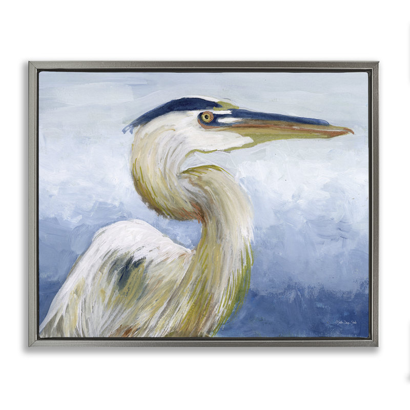 «Heron & Blue Gradient Brown» par Stellar Design Studio, H 17 po x l 21 po, Cadre flottant gris lustré
