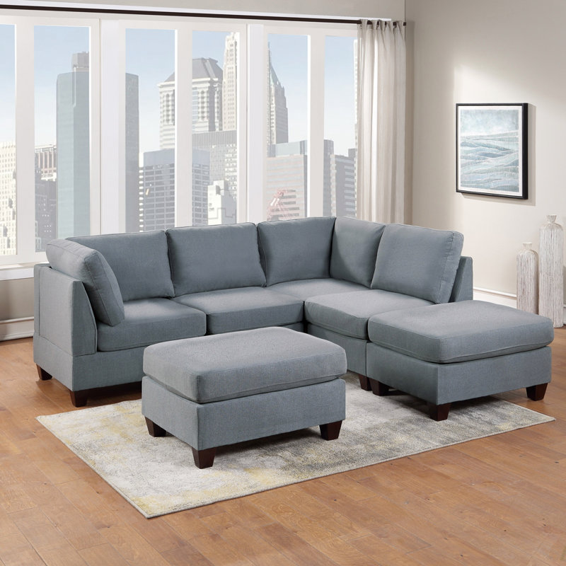Ensemble de canapé modulaire modulaire 6 pièces pour salon modulaire en forme de L 2X, Tissu gris