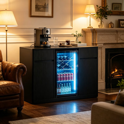Sideboard Storage Cabinet Buffet with Mini Fridge Space, Wine Cabinet, Charging Station & Adjustable Shelves, for Kitchen Living Room