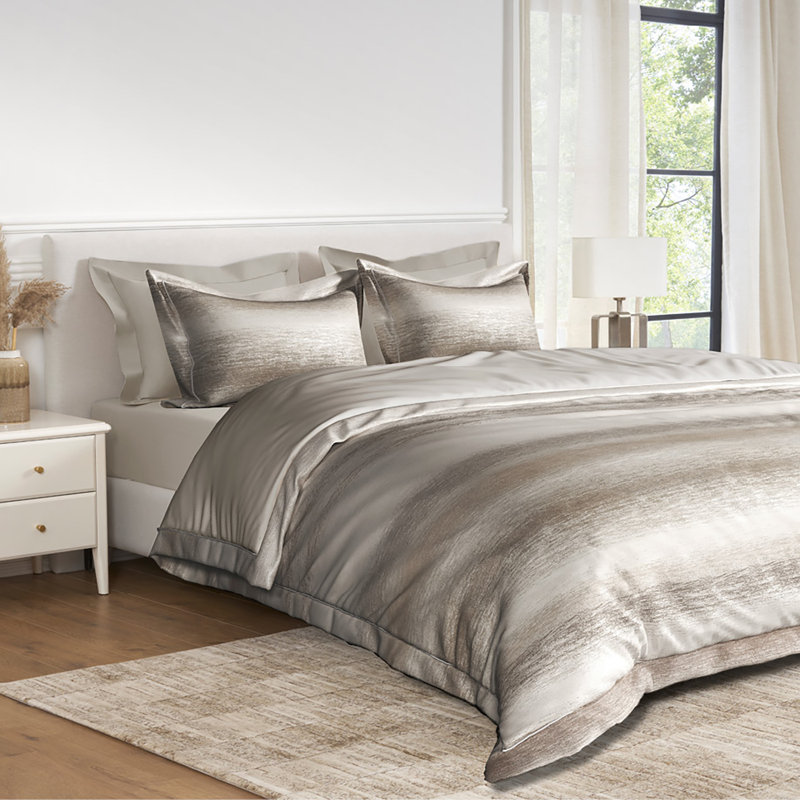 Ensemble de couette 3 pièces Jacquard P/Kaufmann Home Monde, King Comforter + 2 King Shams, Linen