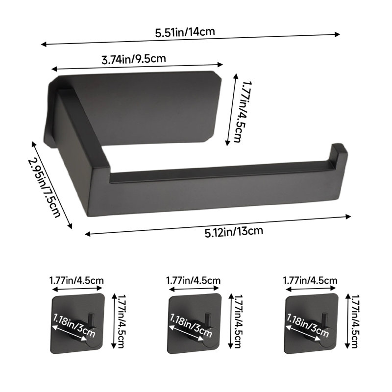 14 cm L Stainless Steel 1 - Bar Towel Bar, Black