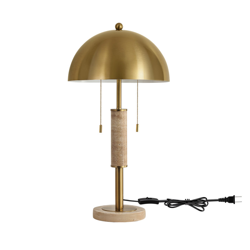 Lampe de table moderne de 65 po à 2 lumières, fini or brossé, abat-jour en forme de dôme, accents marbrés et variateur à pédale, idéale pour le salon, la chambre ou le bureau.