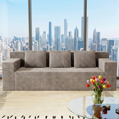 Boneless 71 Inch 3-Seater Sofa, Corduroy Fabric Modular Sectional Sofa, Deep Seat Couch No Assembly Required for Living Room, Bedroom, and Apartment