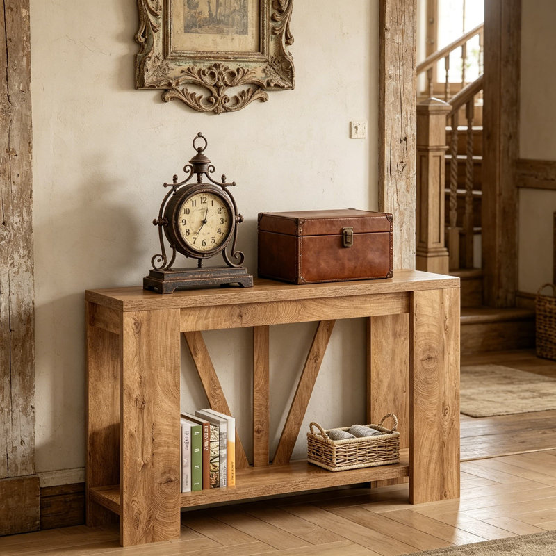 Console de style campagnard avec tablettes de rangement, table de canapé étroite pour le vestibule, le couloir ou derrière le canapé, conception à grain de bois rustique