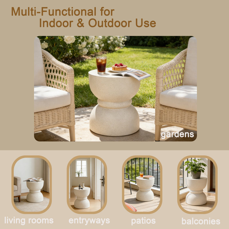 Table d'appoint d'extérieur en béton de taille standard - imitation texture de pierre - Mgo résistant aux intempéries - pour patio / jardin / intérieur