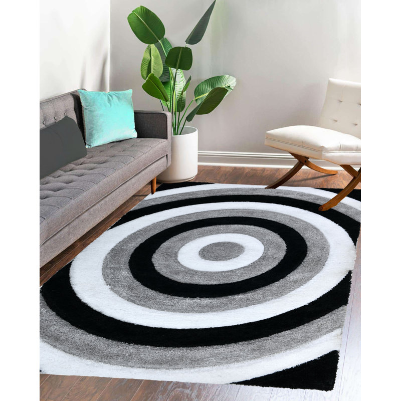 NYC Shag Performance Black White Area Rug, Rectangle 5'3" x 7'2"