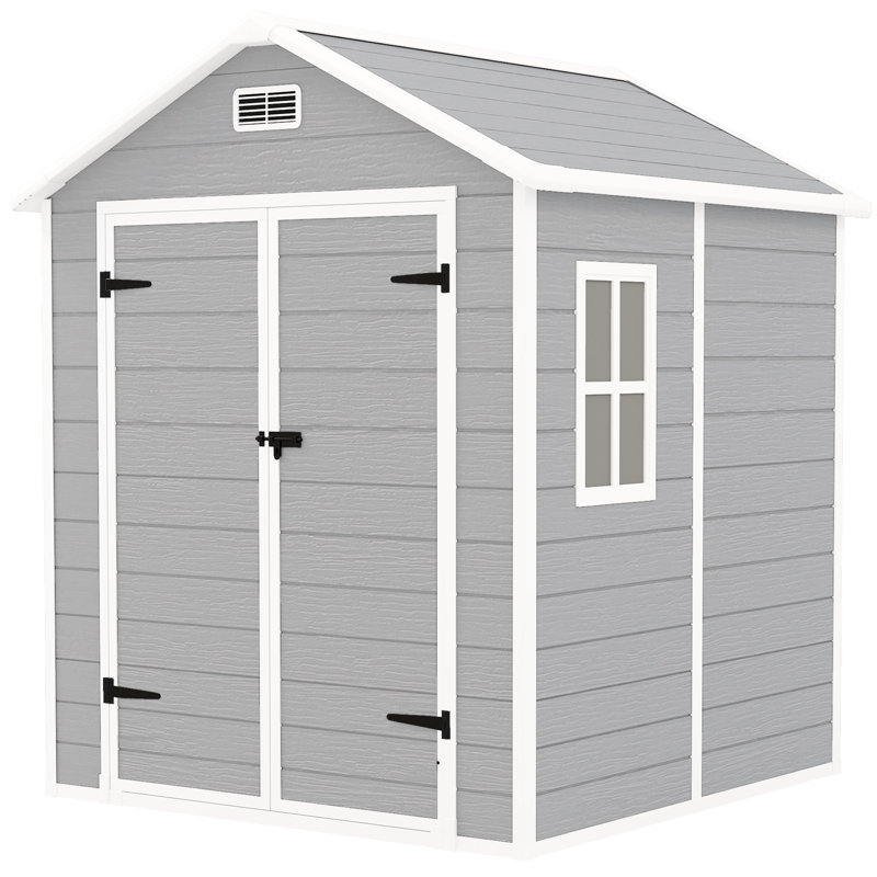 Outsunny 6 x 5ft Garden Shed With Floor, Window, Lockable Doors and Vents, Light Grey