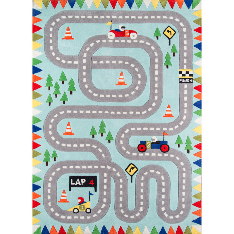 Tapis bleu touffeté à la main Gandara, Rond 5 pi