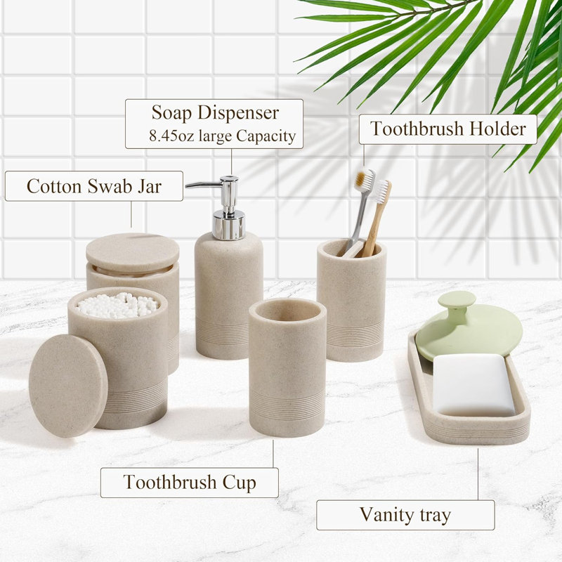 Canio Bathroom Accessory Set, Beige Resin