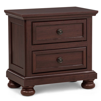 Table de chevet contemporaine en bois avec 2 tiroirs, meubles de chambre à coucher au fini cerisier riche | Idée de cadeau