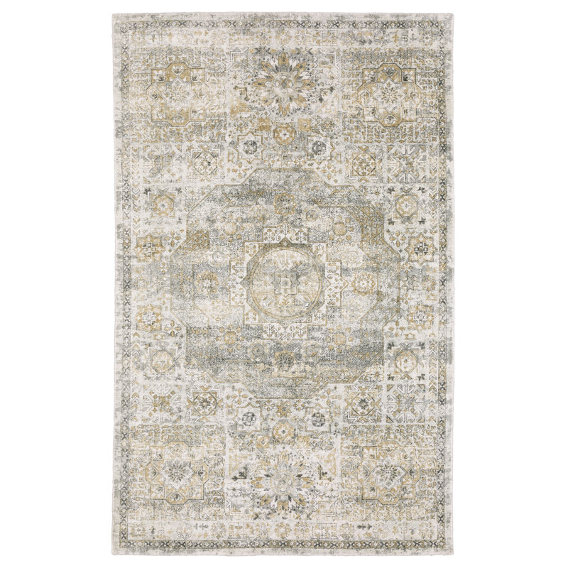 Eiligio Hand-made Wool Oriental Grey/ Gold Area Rug, Rectangle 9' x 12'