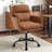 Brown Artificial Leather Pu Leather Office Chair, Black Base, Adjustable In Height, Suitable For Office Bedroom Dressing Table And Other Environments-768012096