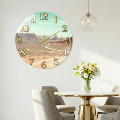 Desert Landscape Modern Decorated Glass Wall Clock Home Decor Art-15.7"