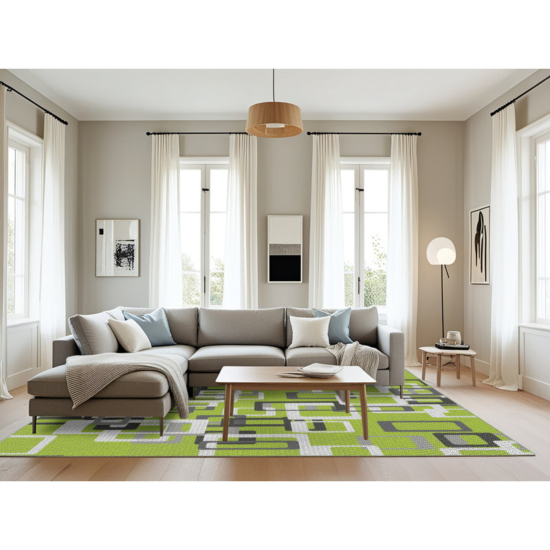 Tapis à motif géométrique vert, Rectangle 8 pi x 12 pi