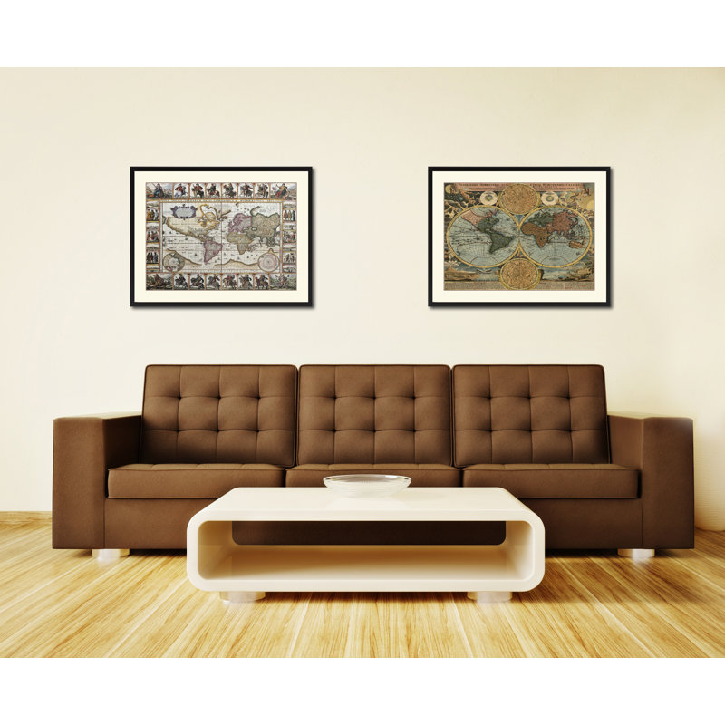Reproduction de carte du monde rétro sur toile avec cadre photo 28 x 37