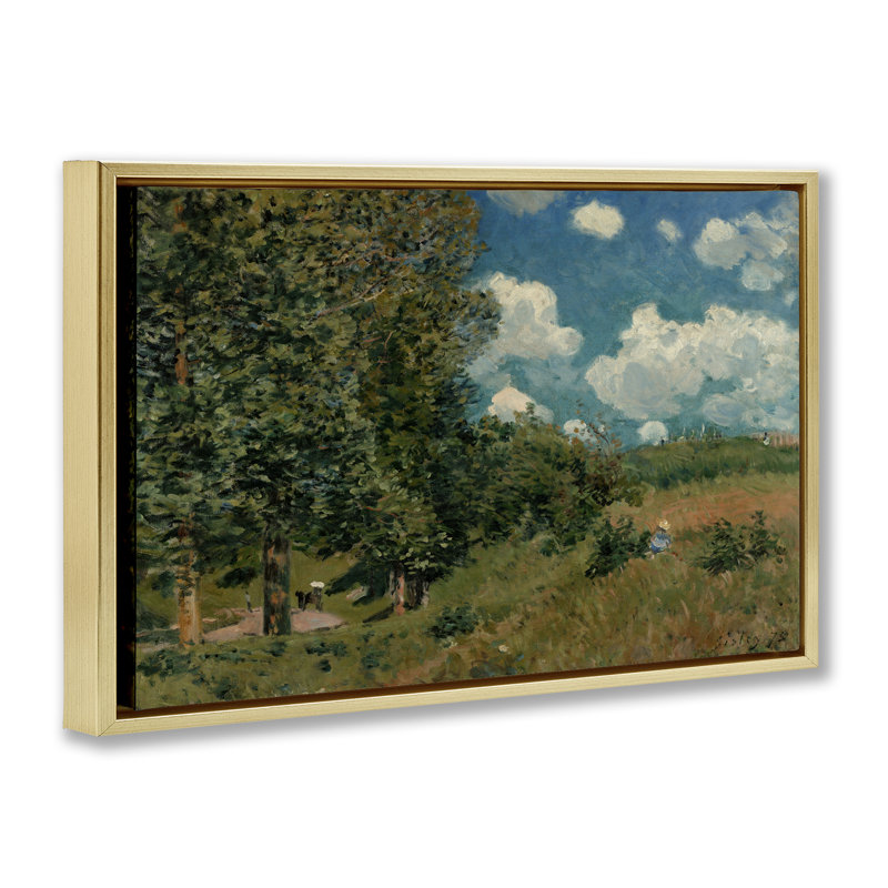 Toile flottante encadrée classique "Classic Cloudy Landscape" par Alfred Sisley, Cadre flottant métallique doré