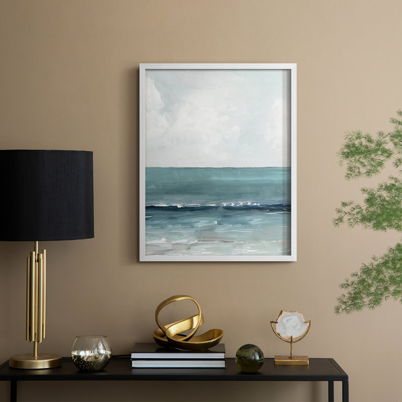 «Teal Seas II», reproduction encadrée - bois massif, H 15 po x l 12 po, Blanc