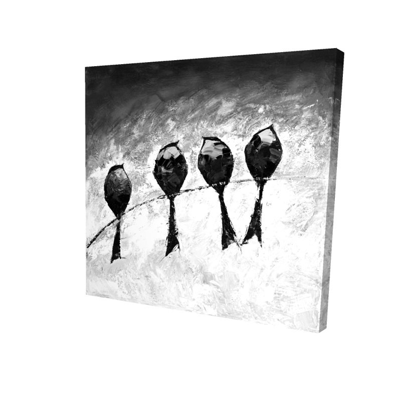 Quatre oiseaux perchés, reproduction sur toile, Toile tendue, H 32 po x l 32 po