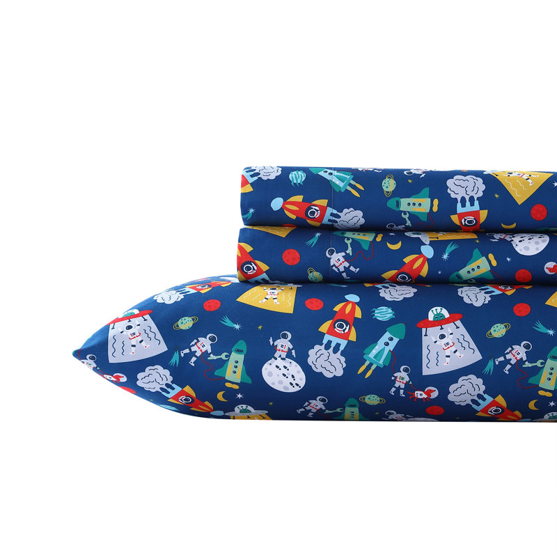 Blue Space Print Kids Twin Microfiber Sheet Set