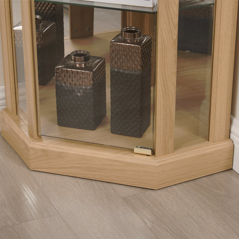 Accent Cabinet with LED Light and glass Doors, Light Oak, 69.84" H x 16.46" W x 16.46" D