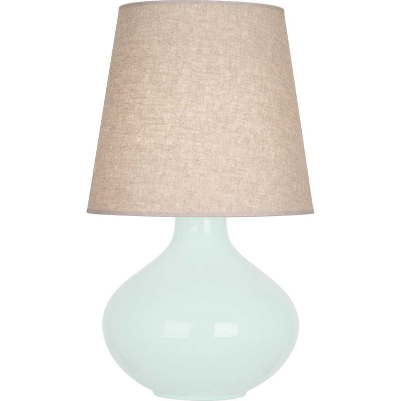 June 30.75" Table Lamp, Buff Linen, Mint Glazed