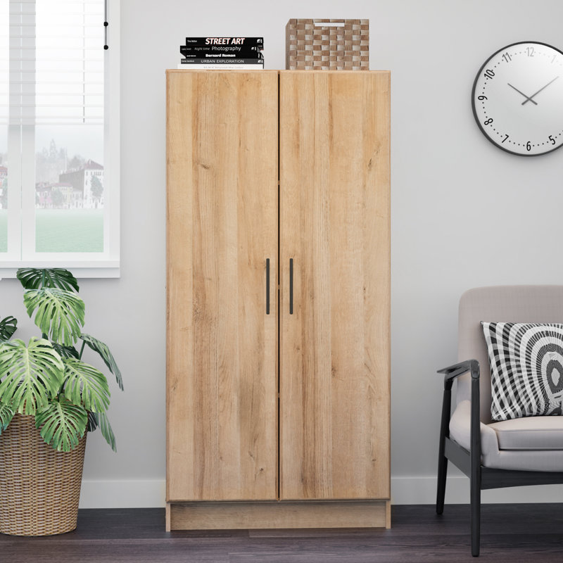 Armoire de rangement Watse H 65 po, grande armoire de rangement pour garage, garde-manger autoportant à 2 portes avec tablettes réglables, l 16 po x l 32 po x H 65 po, chêne naturel