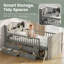 Adorable base de lit simple avec 4 tiroirs, garde-corps et échelle - sécuritaire et élégant lit plateforme pour enfants en gris, sans sommier-2006908541
