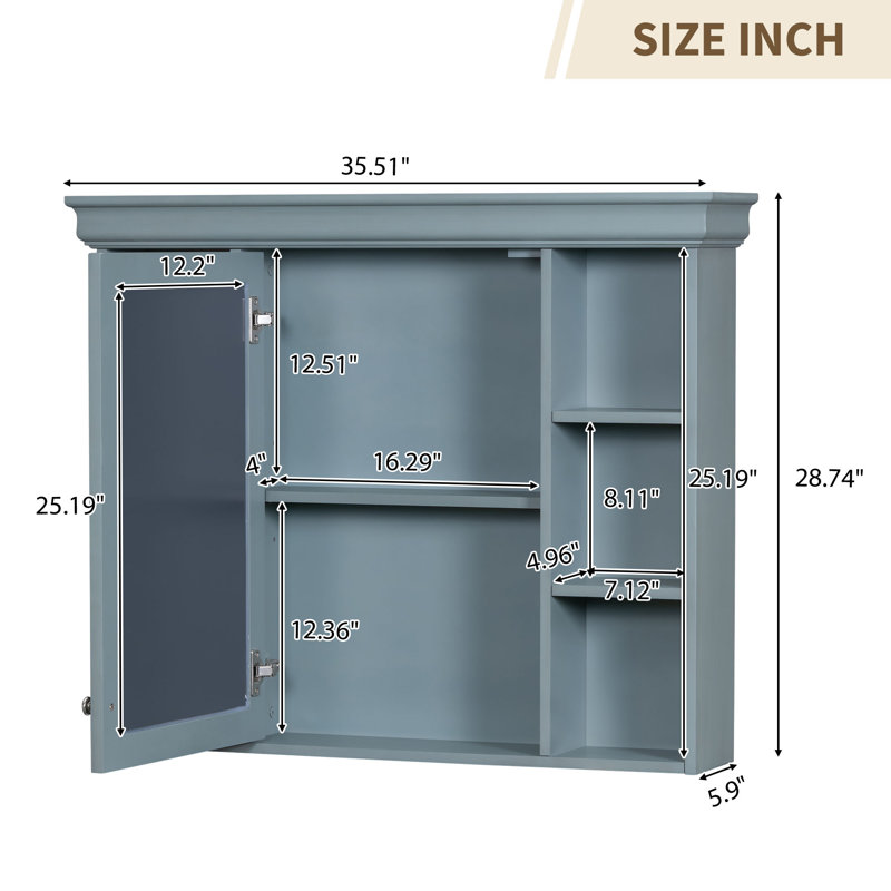 35 po X P 28 po Armoire à pharmacie murale rectangulaire bleue H avec miroir