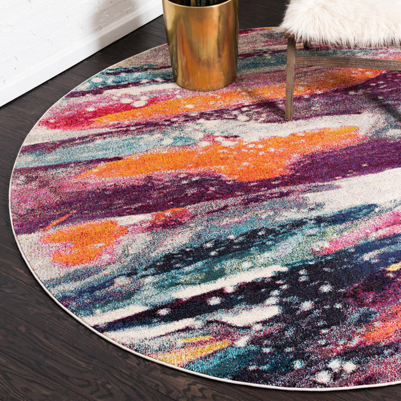 Jaclyn Washable Abstract Indoor Rug, Round 8'