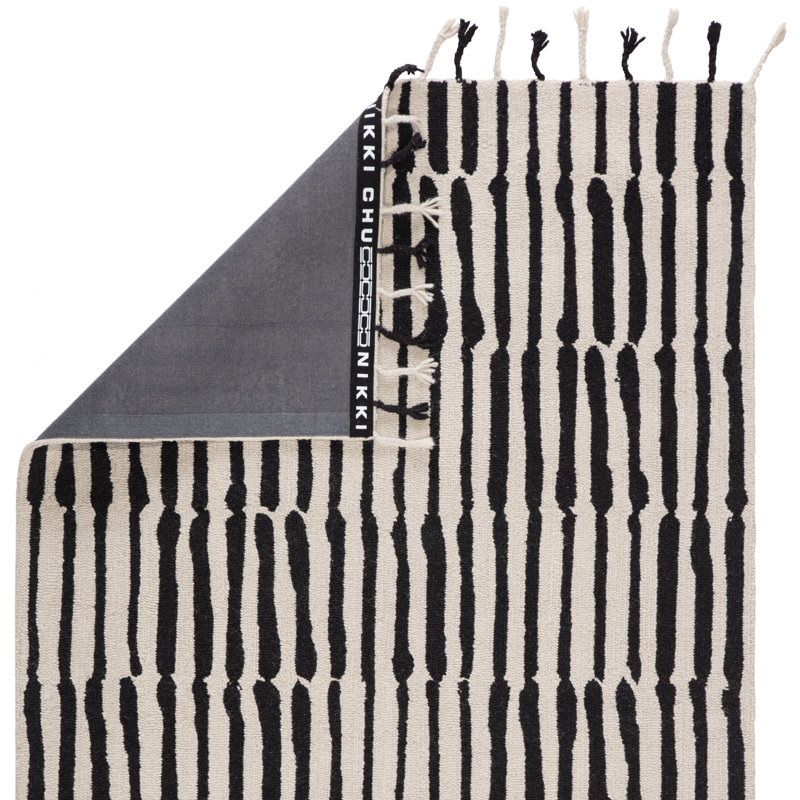Tapis noir / ivoire en laine touffeté à la main Vera, Rectangle 8 pi x 10 pi