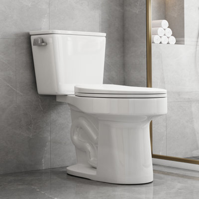 Toilette allongée deux pièces 17,3 po ADA pour salle de bain Toilette confortable, à chasse d'eau 1,28 GPF, 1000g Carte blanche haute efficacité 12 po