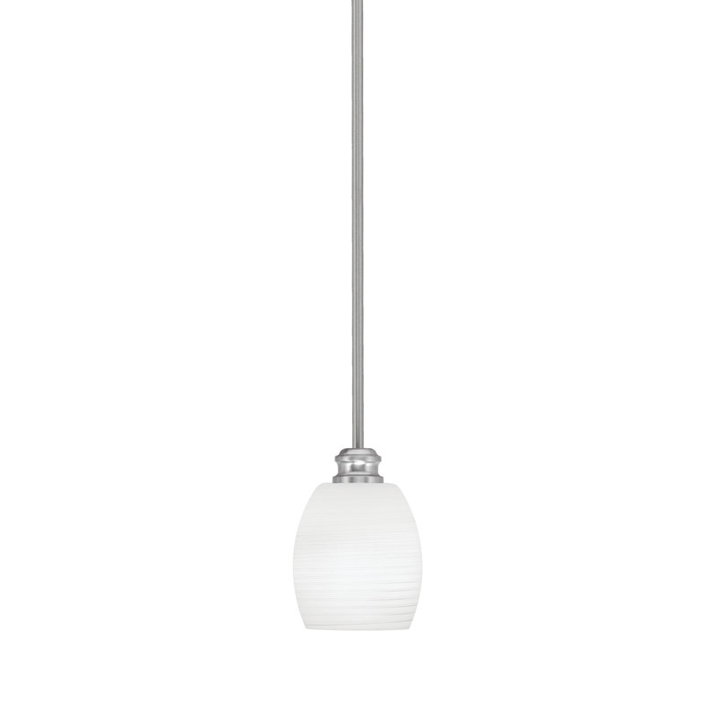 Mini-luminaire suspendu suspendu avec tige en verre de lin blanc 5 po Edge, Nickel brossé