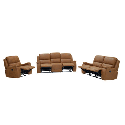 Ensemble de salon inclinable manuel 3 pièces avec porte-gobelets à bras cachés