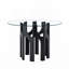 Table de salle à manger ronde en verre trempé avec base sculpturale en bois aggloméré noir pour 2 à 4 personnes