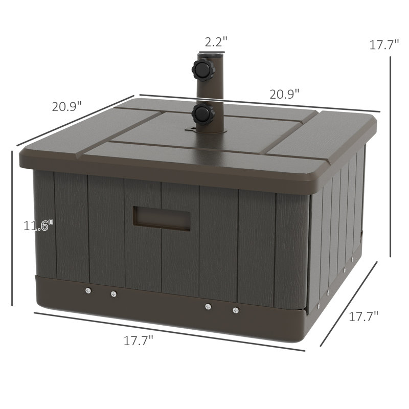 Table de parasol remplissable de 175 lb, 31 po, brun, avec roulettes et poignées pour une base portable amusante, facile à manipuler à l'extérieur