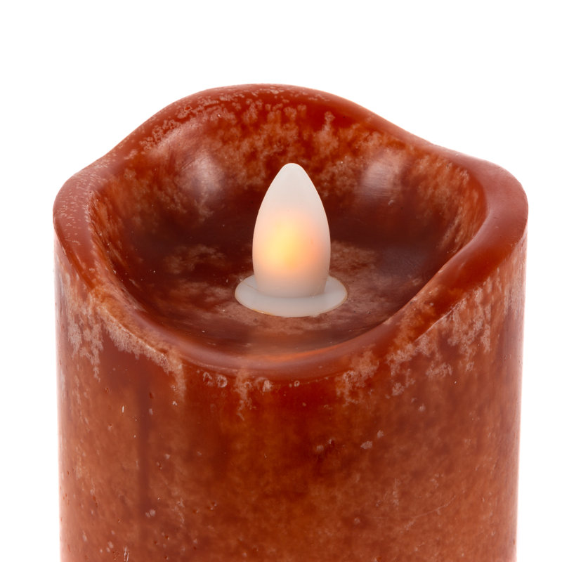 Set of Three 3 Brown LED Pillar Candles with Aurora® Flame and Remote Control, Brown