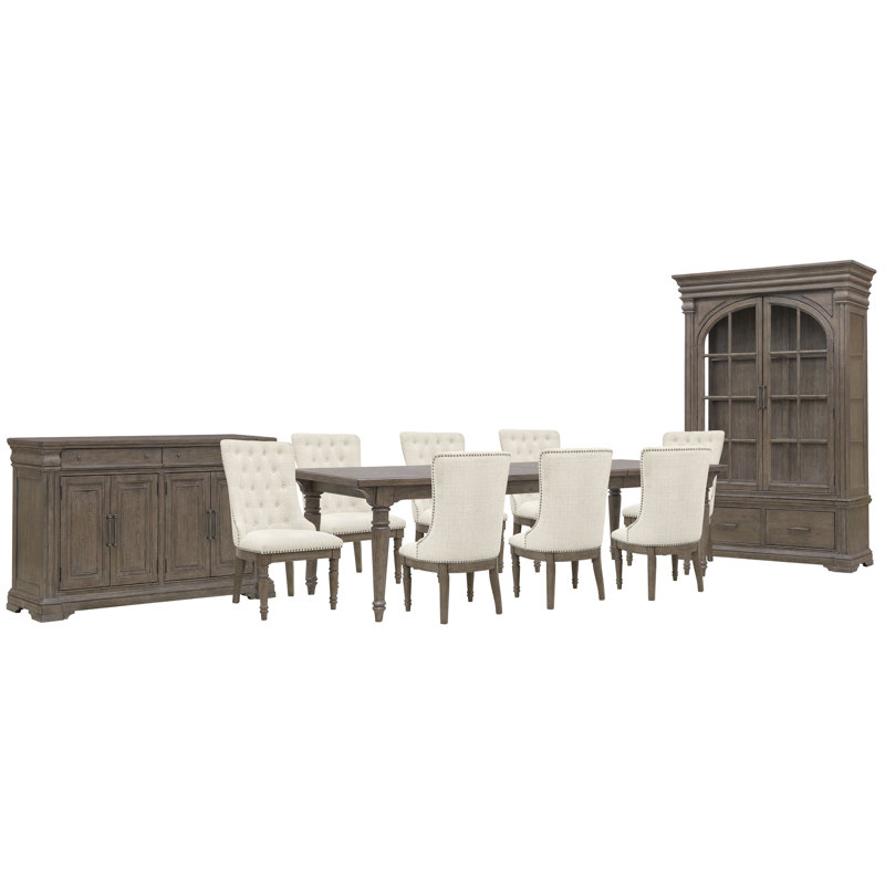 Table de salle à manger extensible avec 8 chaises de service, buffet et vaisselier