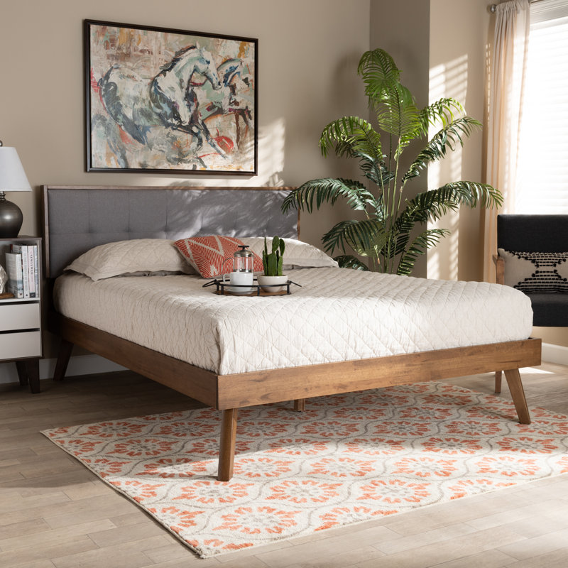 Cramlington Upholstered Platform, King Bed, Light Grey/Walnut 78.7'' W X 82.2'' L X 48'' H, Light Gray, King