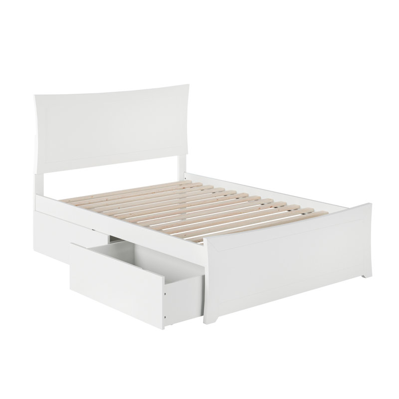 Fleenor Solid Wood Platform Bed with Matching Footboard and Storage Drawers, White, Full