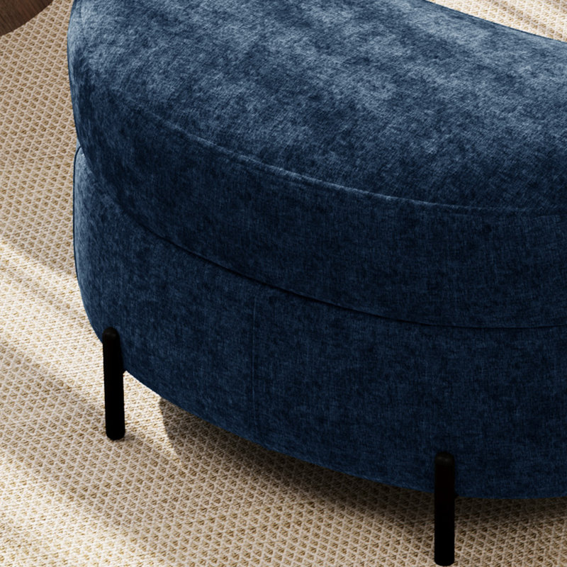 Repose-pieds rembourré avec rangement Moon, Chenille bleue marine