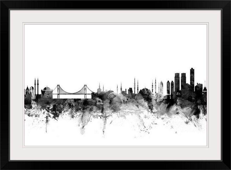 «Francy Istanbul Turquie Skyline» par Michael Tompsett, impression, H 20 po x l 26 po x P 1 po, Cadre noir